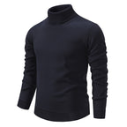 Men's Turtleneck Pullover Sweater Fashion Solid Color Fleece Lined Knitted Long-sleeved Top Clothing
