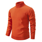 Men's Turtleneck Pullover Sweater Fashion Solid Color Fleece Lined Knitted Long-sleeved Top Clothing