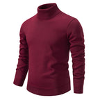 Men's Turtleneck Pullover Sweater Fashion Solid Color Fleece Lined Knitted Long-sleeved Top Clothing