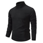 Men's Turtleneck Pullover Sweater Fashion Solid Color Fleece Lined Knitted Long-sleeved Top Clothing
