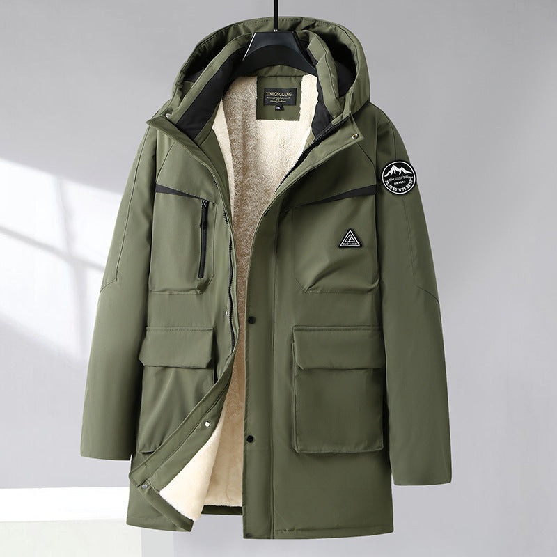 Winter Men's Cotton Coat Extra Large Size Mid-length With Hood Plus Size And Extra Thick Trendy For Big Men