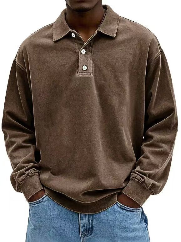 Fall Men's Long Sleeve Polo Shirts Casual Breathable Comfortable Tees Shirt Solid High Quality Sweatshirt Male T-Shirt