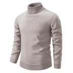 Men's Turtleneck Pullover Sweater Fashion Solid Color Fleece Lined Knitted Long-sleeved Top Clothing