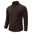 Men's Turtleneck Pullover Sweater Fashion Solid Color Fleece Lined Knitted Long-sleeved Top Clothing