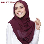 Muslim Chiffon Hijab Women Bubble Chiffon Scarf For Women Ladies Veil Muslim Islam Solid Color Malaysia Musulman Wrap Scarves