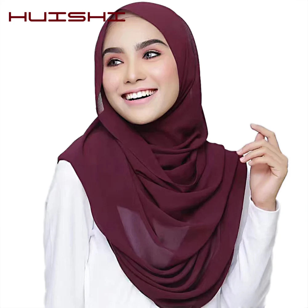 Muslim Chiffon Hijab Women Bubble Chiffon Scarf For Women Ladies Veil Muslim Islam Solid Color Malaysia Musulman Wrap Scarves