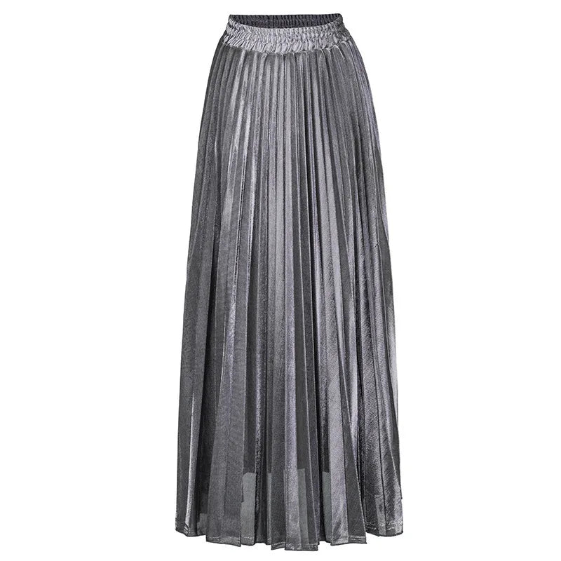 Check Skirt Pleated Maxi Skirt High Waist Harajuku Large Swing Gold Long Skirts For Women  XXL Saias