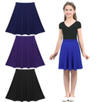 FEESHOW Kids Girls Skirts Big Girls Solid Color Lightweight Stretchy Knee Length Full A-Line Skater Skirt Casual Party Clothes