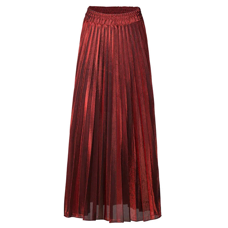 Check Skirt Pleated Maxi Skirt High Waist Harajuku Large Swing Gold Long Skirts For Women  XXL Saias