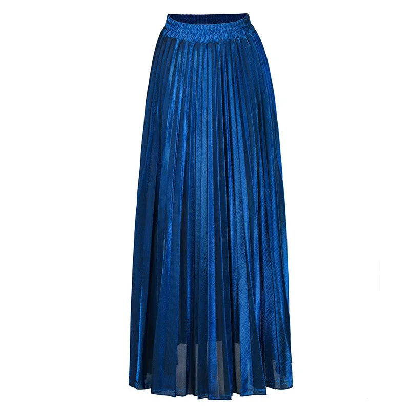 Check Skirt Pleated Maxi Skirt High Waist Harajuku Large Swing Gold Long Skirts For Women  XXL Saias