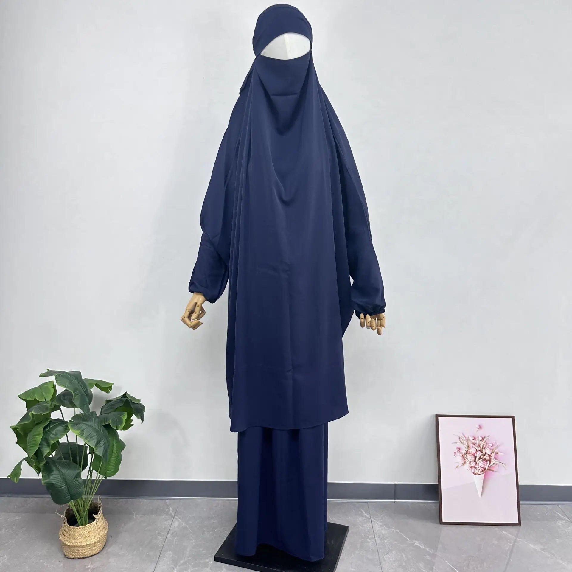 2PCS Women Eid Hooded Muslim Hijab Dress Set Prayer Garment Robes Abaya Khimar Full Cover Ramadan Gown Abayas Islamic Clothing
