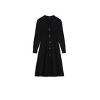 ELFSACK 2025 Winter New Arrivals Casual Elegant Black Knitted Heart Button Dress For Woman