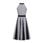2025 Fashion Stretch Retro Elegant Dress Houndstooth Neck Sleeveless Waisted Single-breasted Large Swing Mid-length Dress