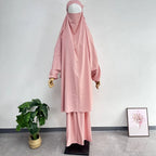 2PCS Women Eid Hooded Muslim Hijab Dress Set Prayer Garment Robes Abaya Khimar Full Cover Ramadan Gown Abayas Islamic Clothing