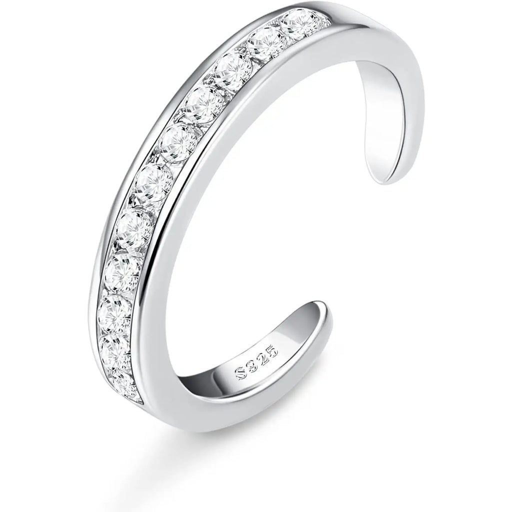 Fansilver S925 Sterling Silver Toe Rings for Women Adjustable White Gold Plated Flower Summer Beach Open Toe Rings Foot Jewelry