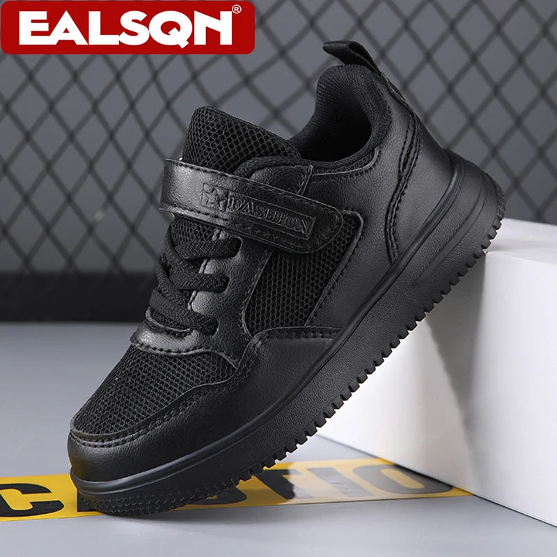 Children's Fashion Sports Shoes Black Student Kids Boys & Girls Non Slip Flat Walking Shoes Lightweight Breathable Tennis
