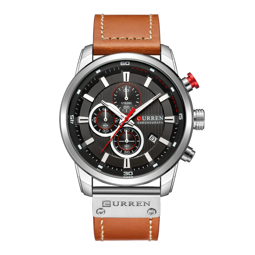 Curren 8291 Men Watch Business Leather Quartz Waterproof Wristwatch 6-Hand Date Casual Fashion Luxury Relogio Masculino