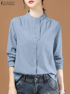 ZANZEA Chinese Style Vintage Blouse 2025 Office Long Sleeve Shirt Fashion Autumn Women Double Breasted Top Casual Oversize Blusa
