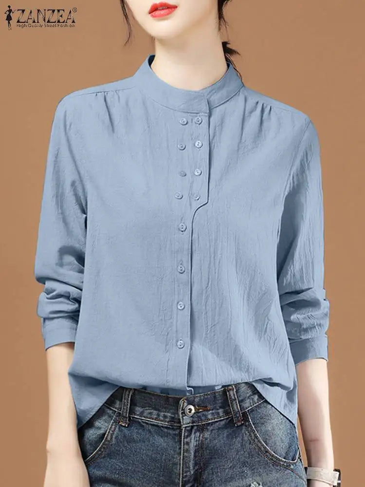 ZANZEA Chinese Style Vintage Blouse 2025 Office Long Sleeve Shirt Fashion Autumn Women Double Breasted Top Casual Oversize Blusa