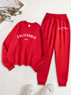 Califirnia Letter 1991 Print Women Soft Sweatshirt Set Street O-Neck Tracksuit Autumn All-Match Clothes Casual Fleece Sweatpant
