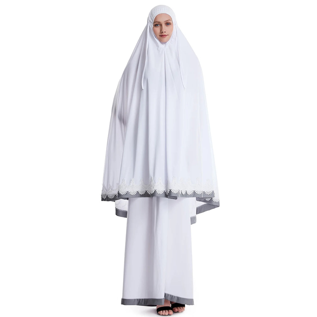 Muslim Women Burqa Dress Lace Two-piece Suit Ethnic Lady Hijab Abaya Suit Ramadan Eid Prayer Garment