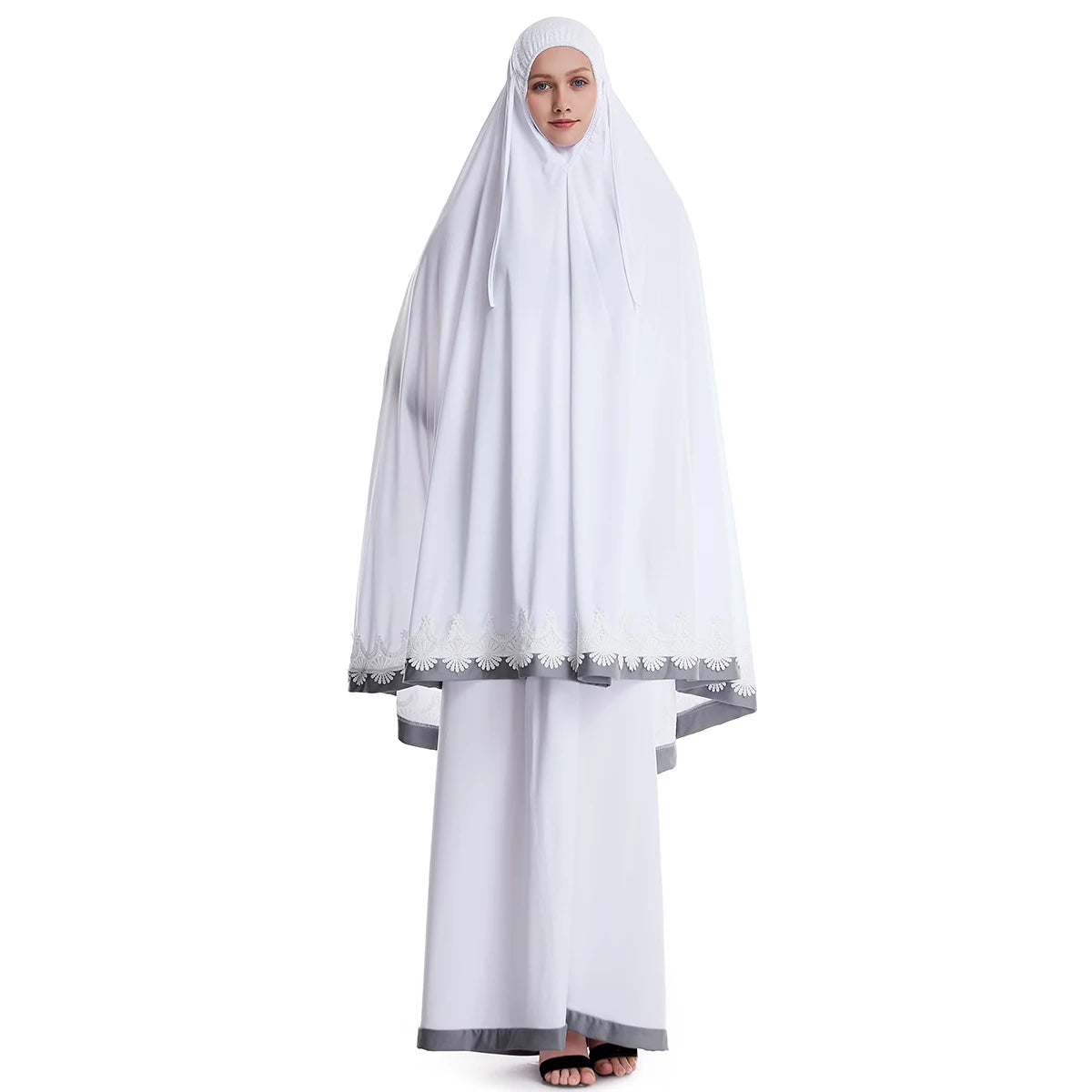 Muslim Women Burqa Dress Lace Two-piece Suit Ethnic Lady Hijab Abaya Suit Ramadan Eid Prayer Garment