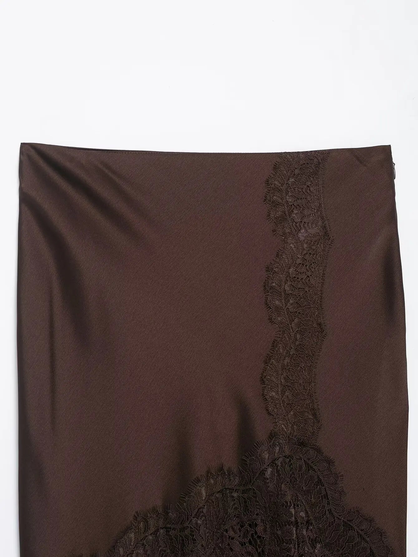 BSAY Lace Satin Elegant long Skirt Women Fashion Autumn Winter New brown Side Zip Chic Female High Waist Midi Skirts Mujer