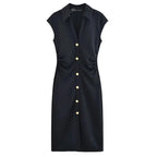 HXAO Ruched Shirt Midi Dresses 2025 Woman Summer Sleeveless Black White Dress Women Bodycon Elegant Casual Women's Dress 088