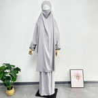 2PCS Women Eid Hooded Muslim Hijab Dress Set Prayer Garment Robes Abaya Khimar Full Cover Ramadan Gown Abayas Islamic Clothing