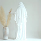 2PCS Muslim Women 2 Layer Hijab Dress Set Islamic Clothing Dubai Turkey Abaya Kaftan Eid Ramadan Djellaba Burqa Khimar Jalabiya