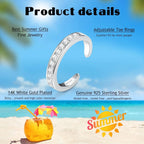 Fansilver S925 Sterling Silver Toe Rings for Women Adjustable White Gold Plated Flower Summer Beach Open Toe Rings Foot Jewelry