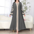 Muslim Women's Long Sleeve Printed Abaya Cardigan Elegant Fashion plus Size Outerwear Polyester Fabric Digital Printing