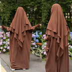 2PCS Muslim Women 2 Layer Hijab Dress Set Islamic Clothing Dubai Turkey Abaya Kaftan Eid Ramadan Djellaba Burqa Khimar Jalabiya