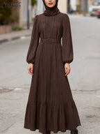 Vintage Muslim Dress Abaya ZANZEA Women Autumn Dresses Long Sleeve Party Dresses Ramadan IsIamic Robe Belted Vestido Kaftan 2026