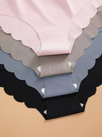 7PCS/Set Ice Silk Seamless Panties Women's Briefs Solid Color Elastic Underwear Female Ultra Thin No Trace Wavy Side Panties