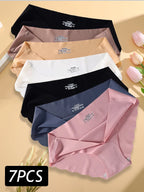 7PCS/Set Ice Silk Seamless Panties Women's Briefs Solid Color Elastic Underwear Female Ultra Thin No Trace Wavy Side Panties