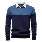 2025 New Arrival Long-Sleeve Polo-Collar Sweatshirt for Men, High-Quality Patchwork Casual Top