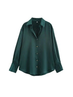 Women's Chic Lapel Collar Blouse Long Sleeve Button-Up Fashion Flowing Top Elegant Female Shirt Office