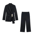 BSAY pants set 2pc suit women's clothing autumn new black Buckle embellished Blazer jackets high-waisted Straight trousers