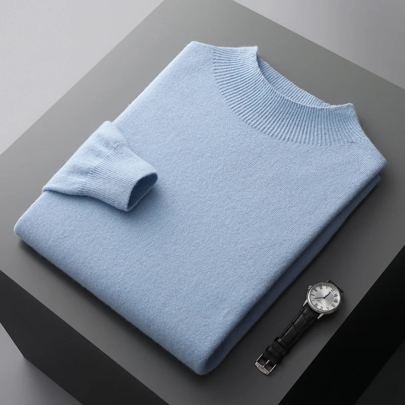 100% Pure Wool Cashmere Sweater Men's Half Turtleneck Pullover Casual Fashion Thickening Top Knitting Sweater