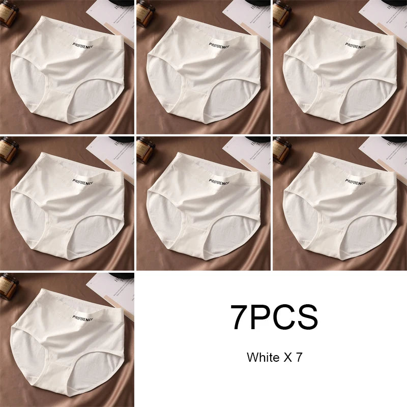 7PCS Woman High Waist Briefs Breathable Underwear Women Large Size Lingerie Pure Cotton Sexy Underware Triangular Panties Female