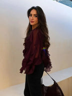 MUJER 2025 Ruffle Blouses for Women Semi Sheer Shirts and Blouses Woman Summer Casual Blouses Woman Fashion Tops Womens Blouses