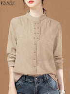 ZANZEA Chinese Style Vintage Blouse 2025 Office Long Sleeve Shirt Fashion Autumn Women Double Breasted Top Casual Oversize Blusa