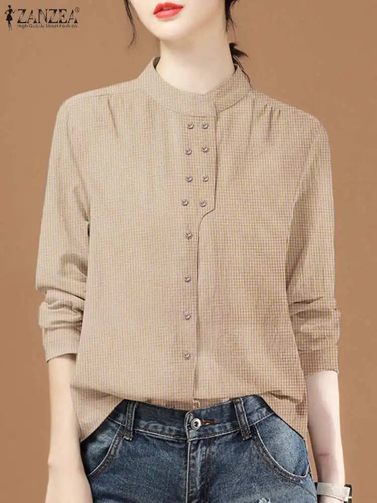 ZANZEA Chinese Style Vintage Blouse 2025 Office Long Sleeve Shirt Fashion Autumn Women Double Breasted Top Casual Oversize Blusa