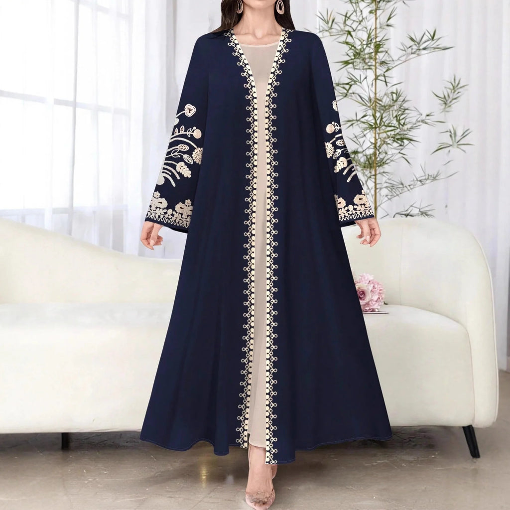 Muslim Women's Long Sleeve Printed Abaya Cardigan Elegant Fashion plus Size Outerwear Polyester Fabric Digital Printing