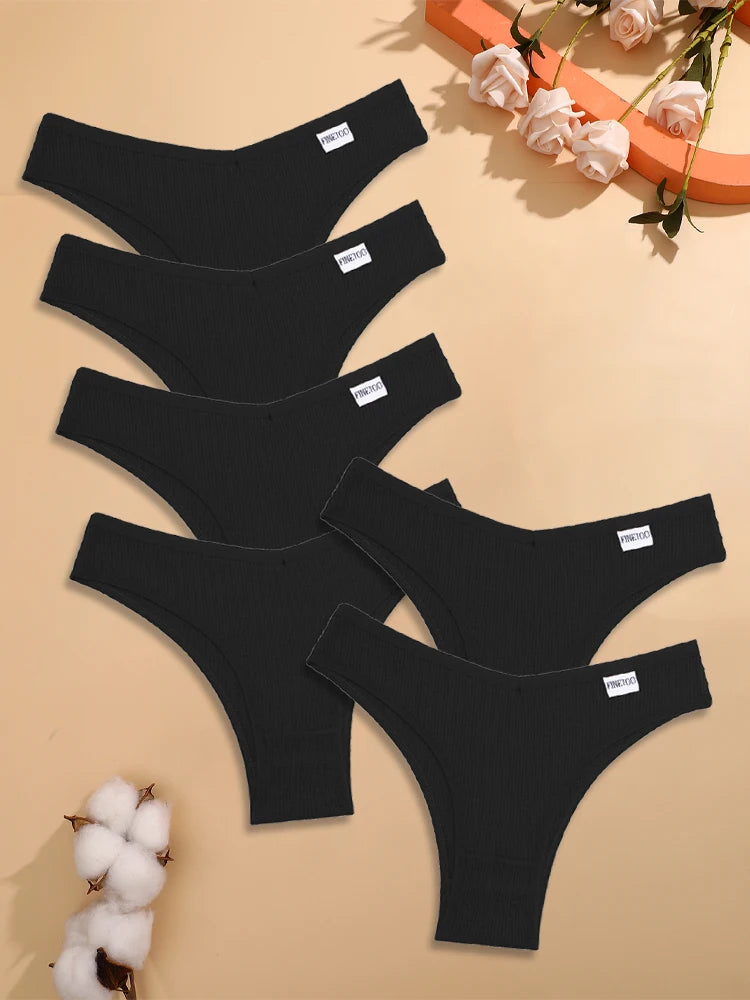 6PCS/Set Cotton Waffle Underwear for Women Sexy Low-Waist Brazilian Panties Female Breathable Solid Color Soft Lingerie Bikini