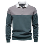 2025 New Arrival Long-Sleeve Polo-Collar Sweatshirt for Men, High-Quality Patchwork Casual Top