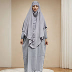 Ramadan Eid 2 Piece Set Crepe Muslim Women Prayer Garment Abaya Set Match Khimar Long Hijab Dress Islamic Clothing Niqab Kaftan