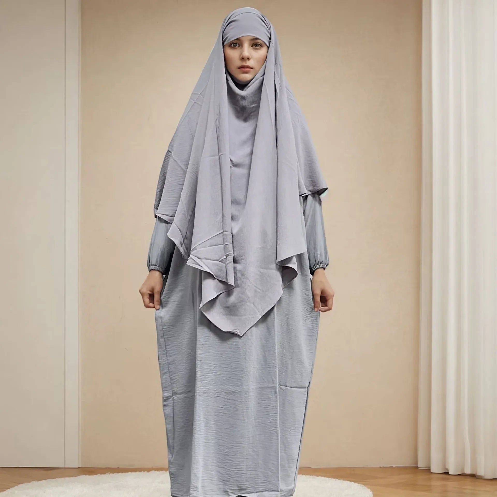 Ramadan Eid 2 Piece Set Crepe Muslim Women Prayer Garment Abaya Set Match Khimar Long Hijab Dress Islamic Clothing Niqab Kaftan