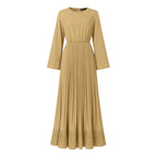 2025 ZANZEA Elegant Women Autumn Long Sleeve Solid Pleated Sundress Muslim Hijab Dresses Turkey Abaya Party Vestidos Robe Femme
